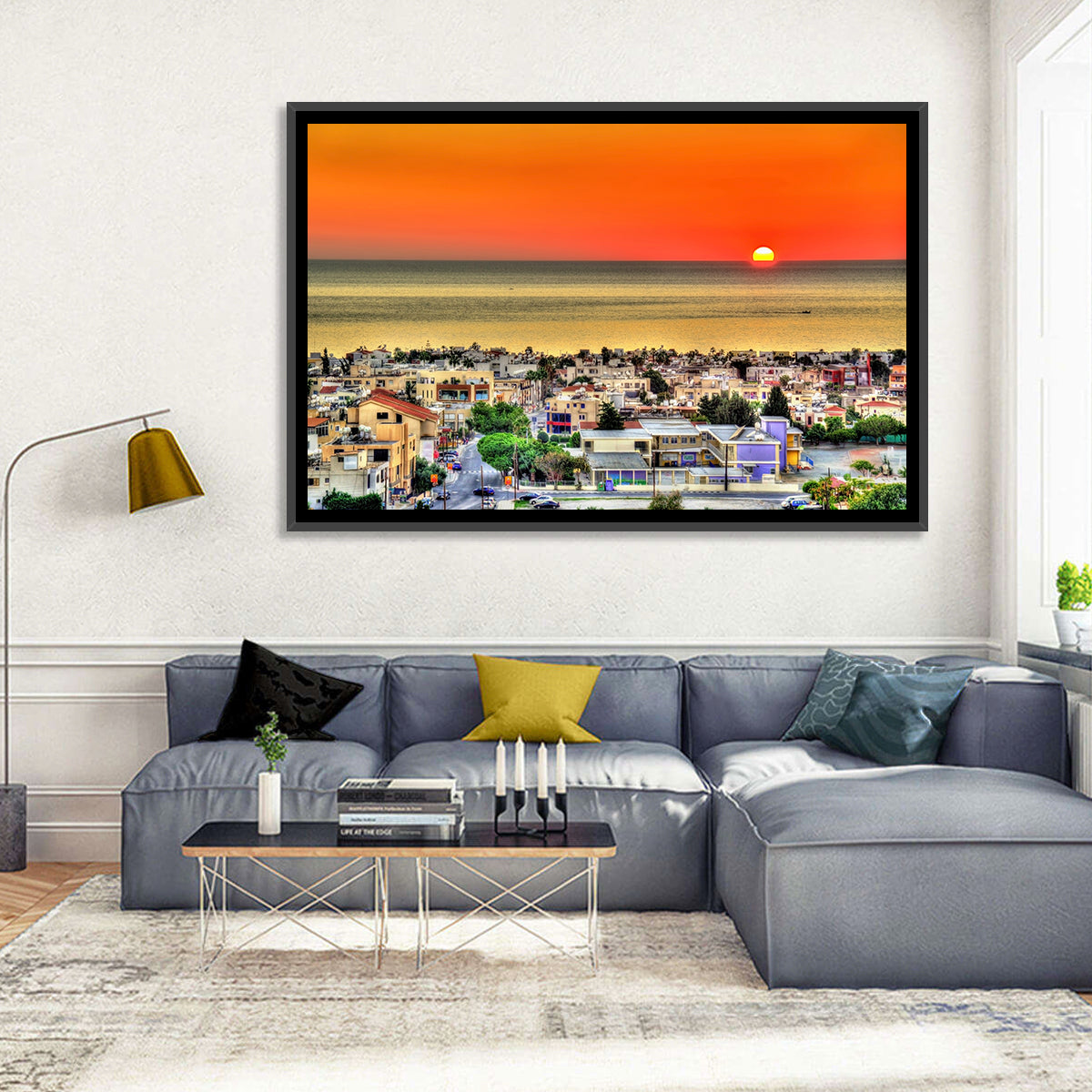 Paphos Sunset Wall Art in a room, landscape