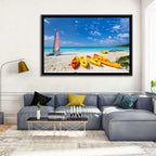 Yellow Kayaks on Tropical Beach Wall Art