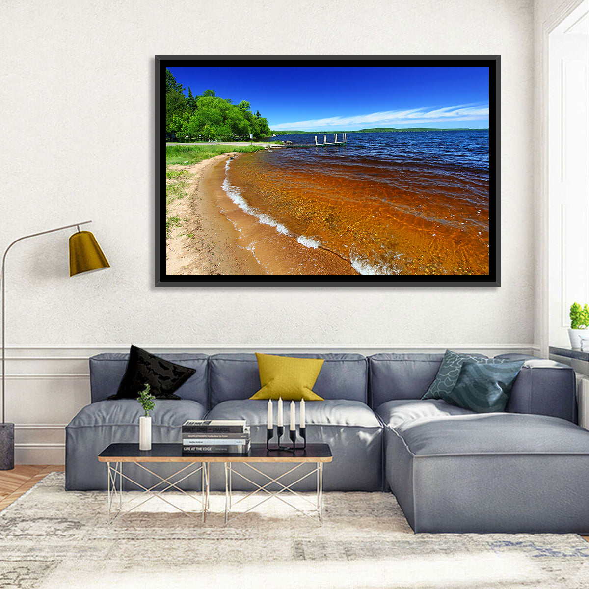 Lake Gogebic Sunny Shoreline Wall Art in a room, landscape