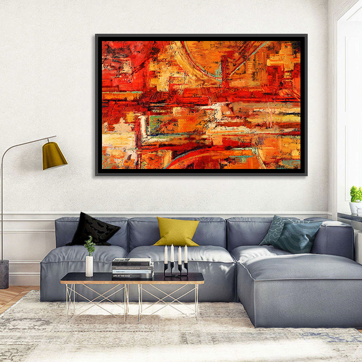 Vibrant Impasto Color Blocks Wall Art in a room, landscape