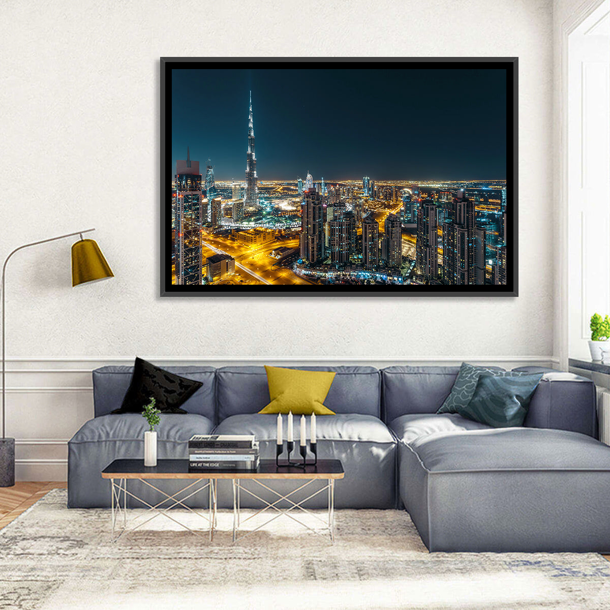 Dubai Night Skyline with Burj Khalifa Wall Art