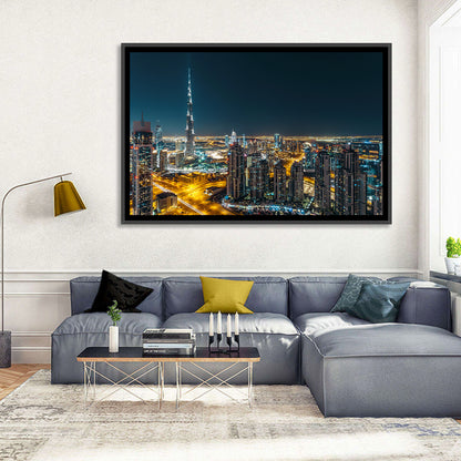 Dubai Night Skyline with Burj Khalifa Wall Art