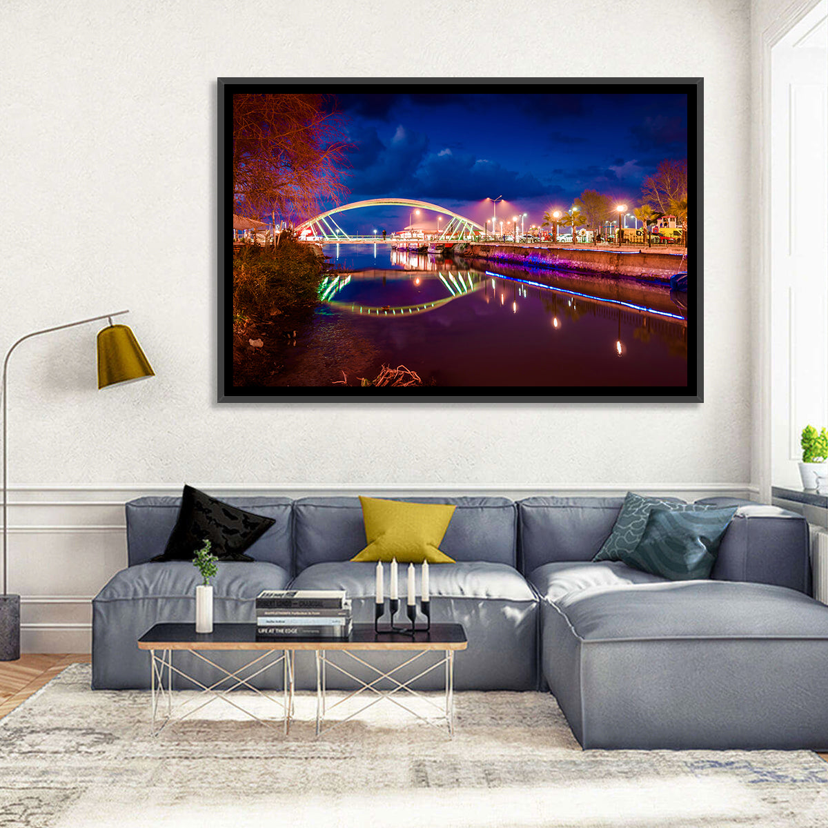 Lovers Bridge Nightscape Wall Art in a room, landscape