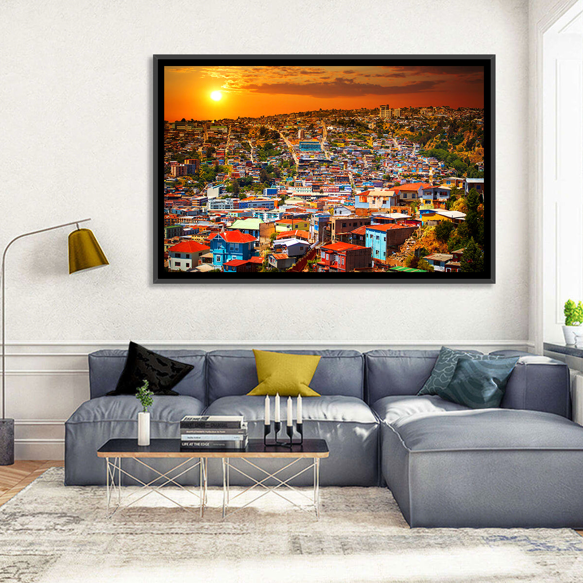 Valparaíso Hills Sunset Wall Art in a room, landscape