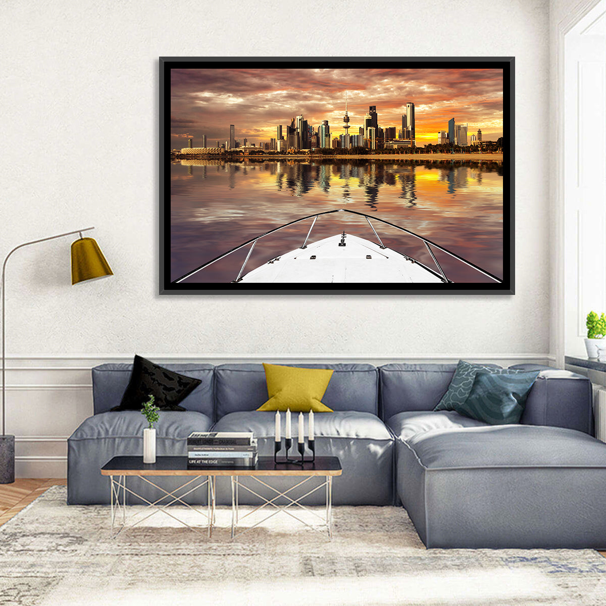 Kuwait City Skyline at Dusk Wall Art in a room, landscape