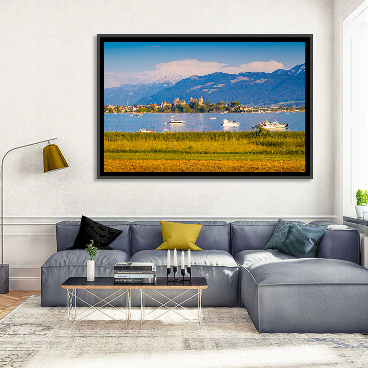 Rapperswil Castle Over Lake Zurich Wall Art in a room, landscape
