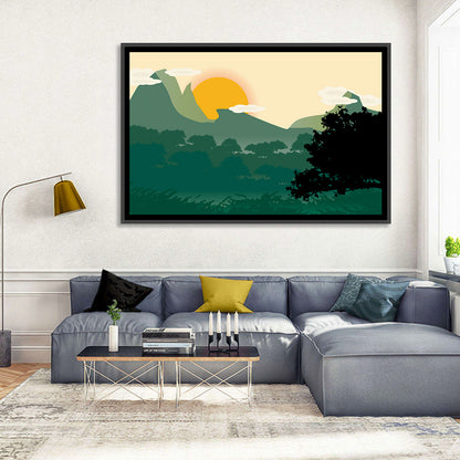 Geometric Mountain Forest Sunrise Wall Art
