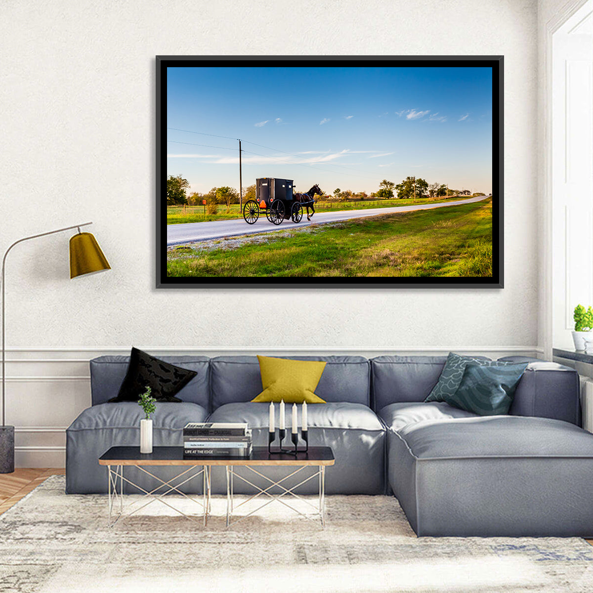 Amish Horse and Buggy, Oklahoma Wall Art in a room, landscape