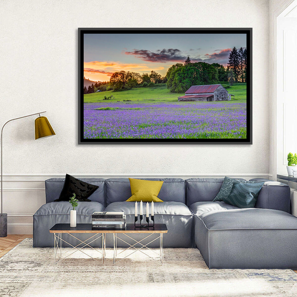Willamette Valley Barn at Sunset Wall Art in a room, landscape