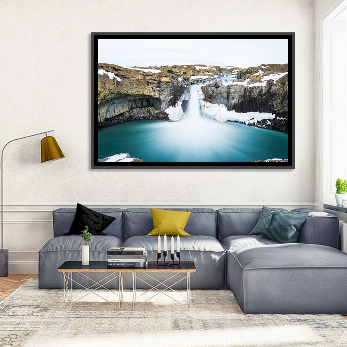 Aldeyjarfoss Basalt Waterfall Wall Art in a room, landscape