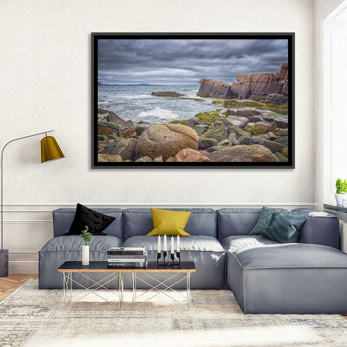 Bar Harbor Rocky Coastline Wall Art in a room, landscape