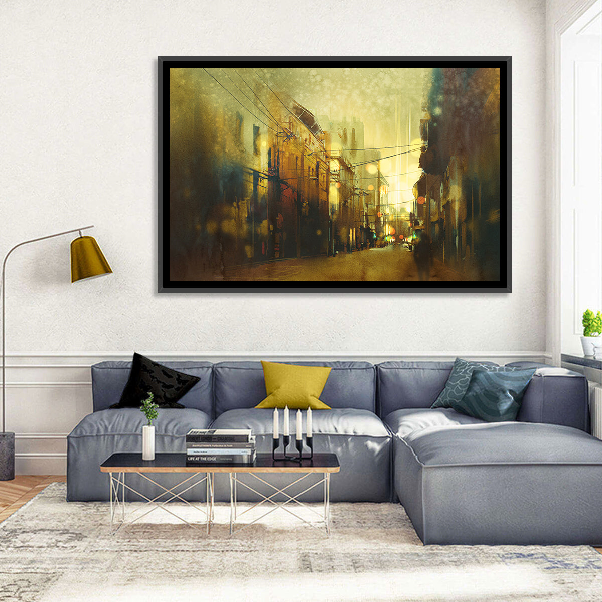 Golden Hour Urban Street Wall Art in a room, landscape