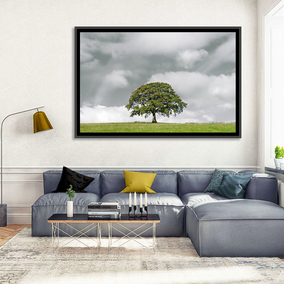 Solitary Oak in Meadow Wall Art in a room, landscape