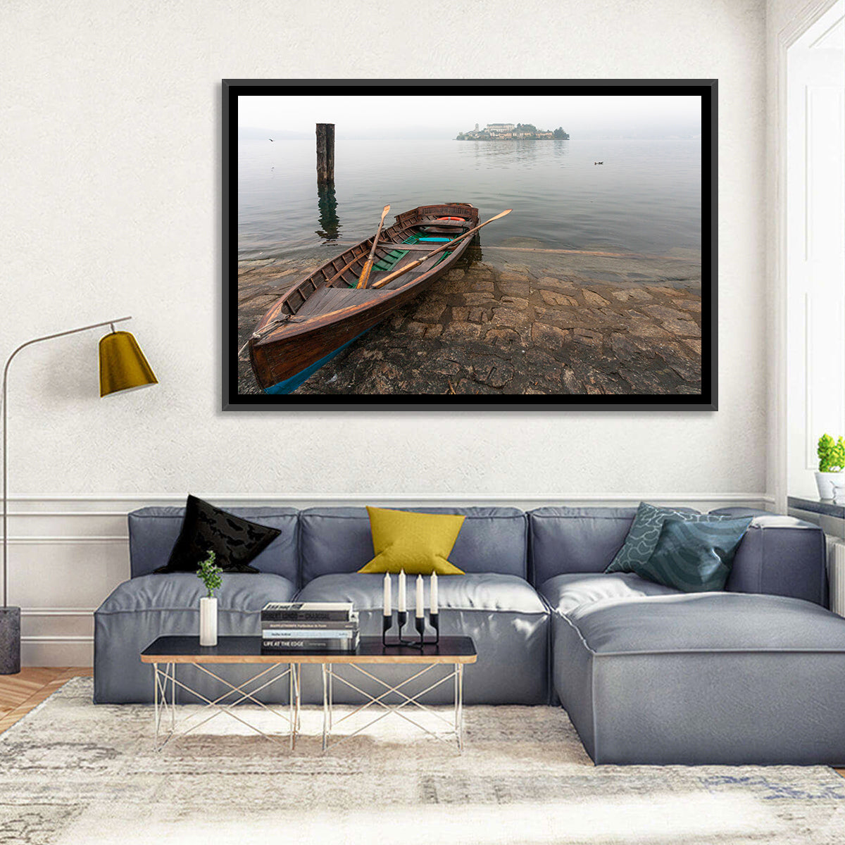 Rowboat on Lake Orta Wall Art in a room, landscape