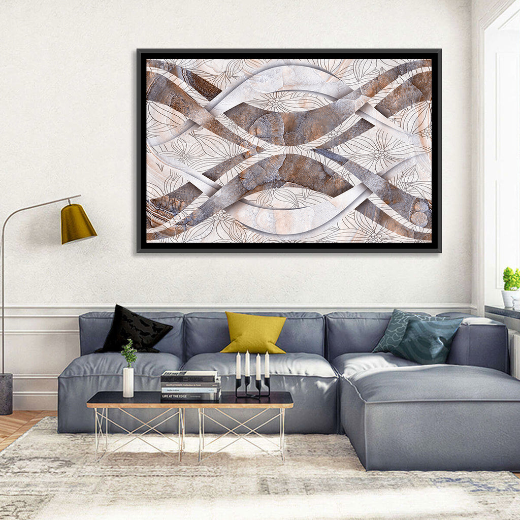 Waving Stone with Line Flowers Wall Art