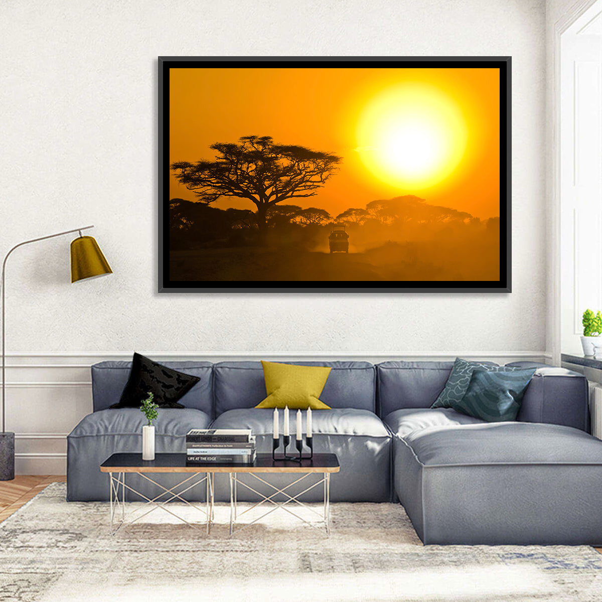 Jeep on Savannah at Sunset Wall Art in a room, landscape