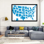 Blue Minimalist USA Map Wall Art