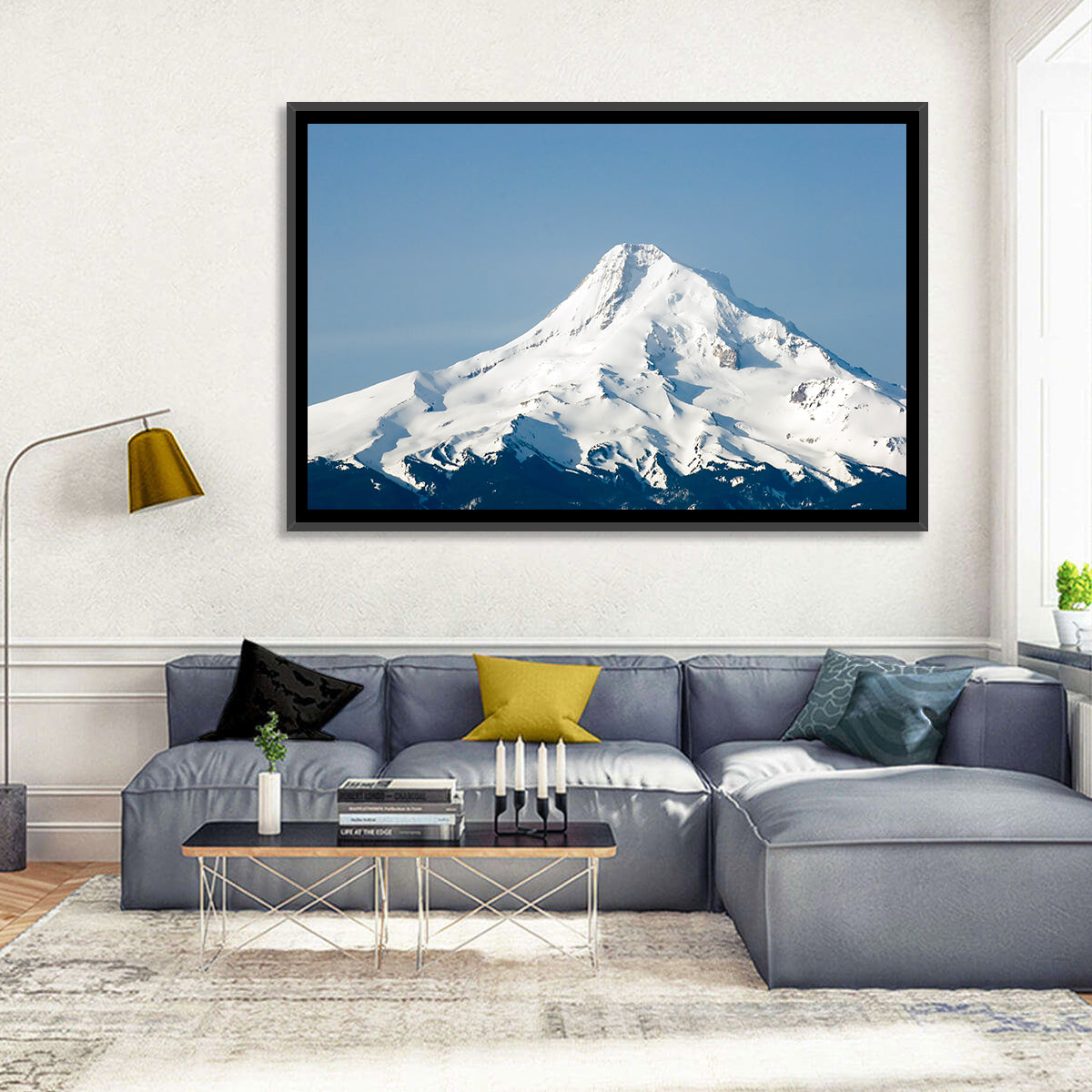 Mount Hood Winter Peak Wall Art in a room, landscape