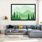 Misty Green Hills Illustration Wall Art