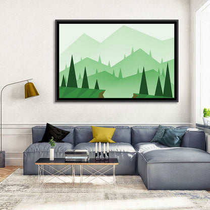 Misty Green Hills Illustration Wall Art