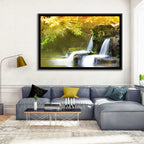 Sunlit Forest Waterfall Wall Art
