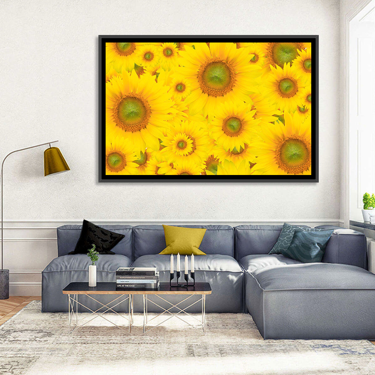 Sunflower Field Close-up in Yellow Wall Art