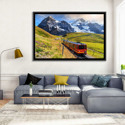 Red Alpine Train at Eiger Wall Art