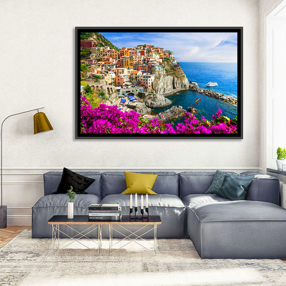 Manarola Cliffside Village Wall Art in a room, landscape
