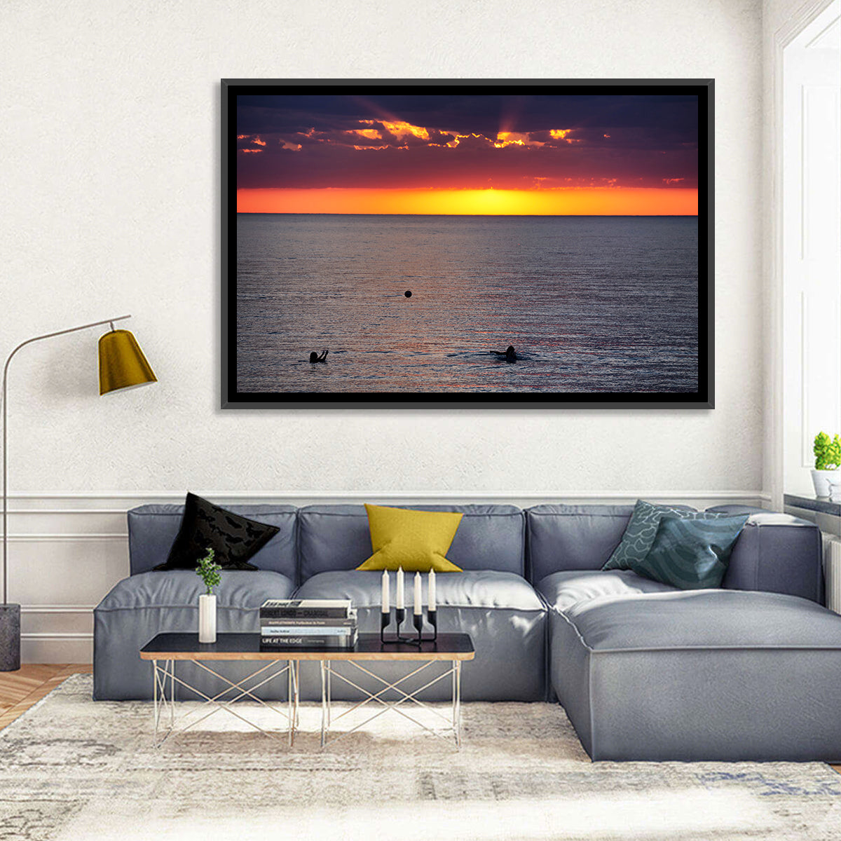 Balkhash Sunset Silhouettes Wall Art in a room, landscape
