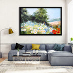 Sunny Daisy Meadow with Red Poppies Wall Art