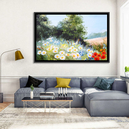 Sunny Daisy Meadow with Red Poppies Wall Art