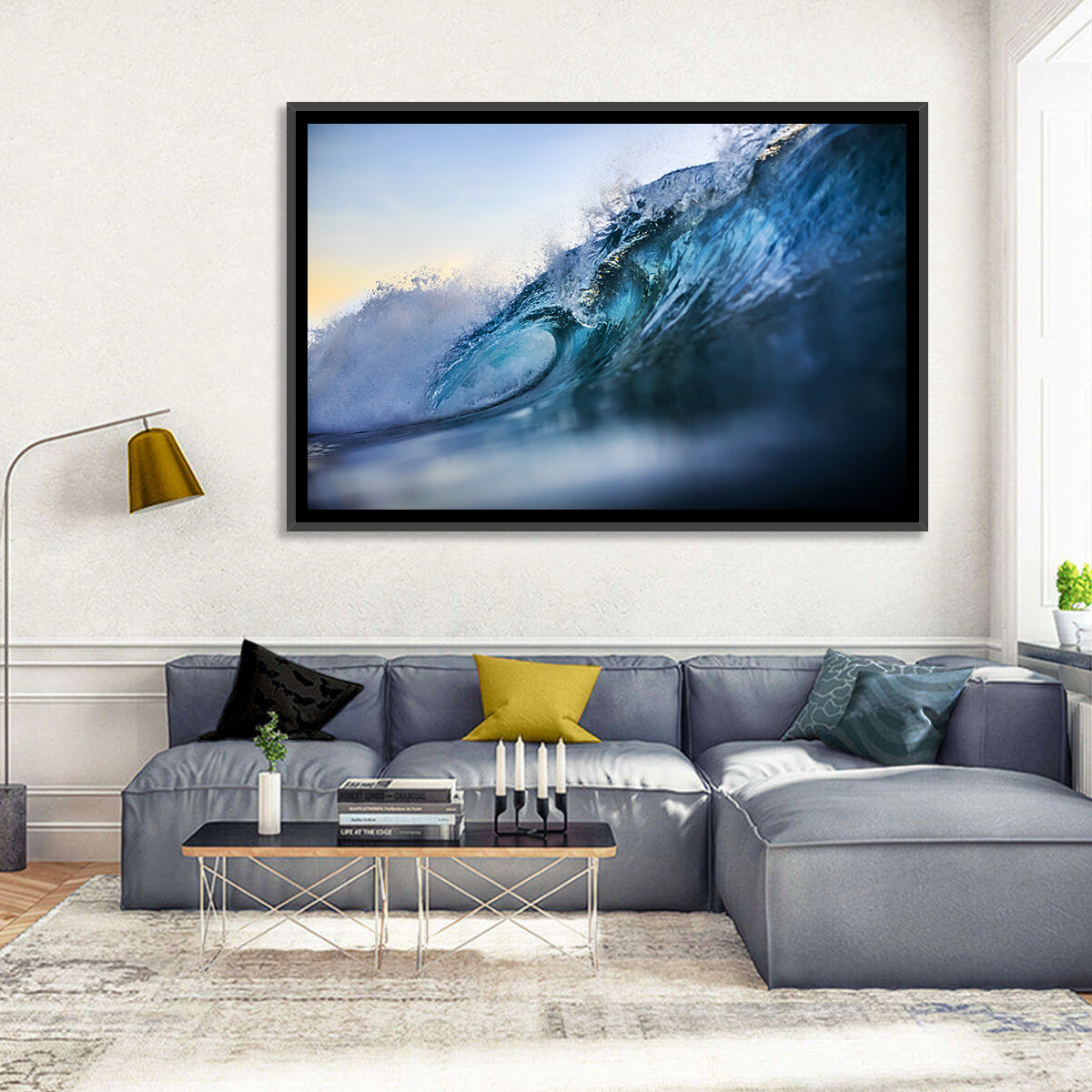 Golden Hour Barrel Wave Wall Art in a room, landscape