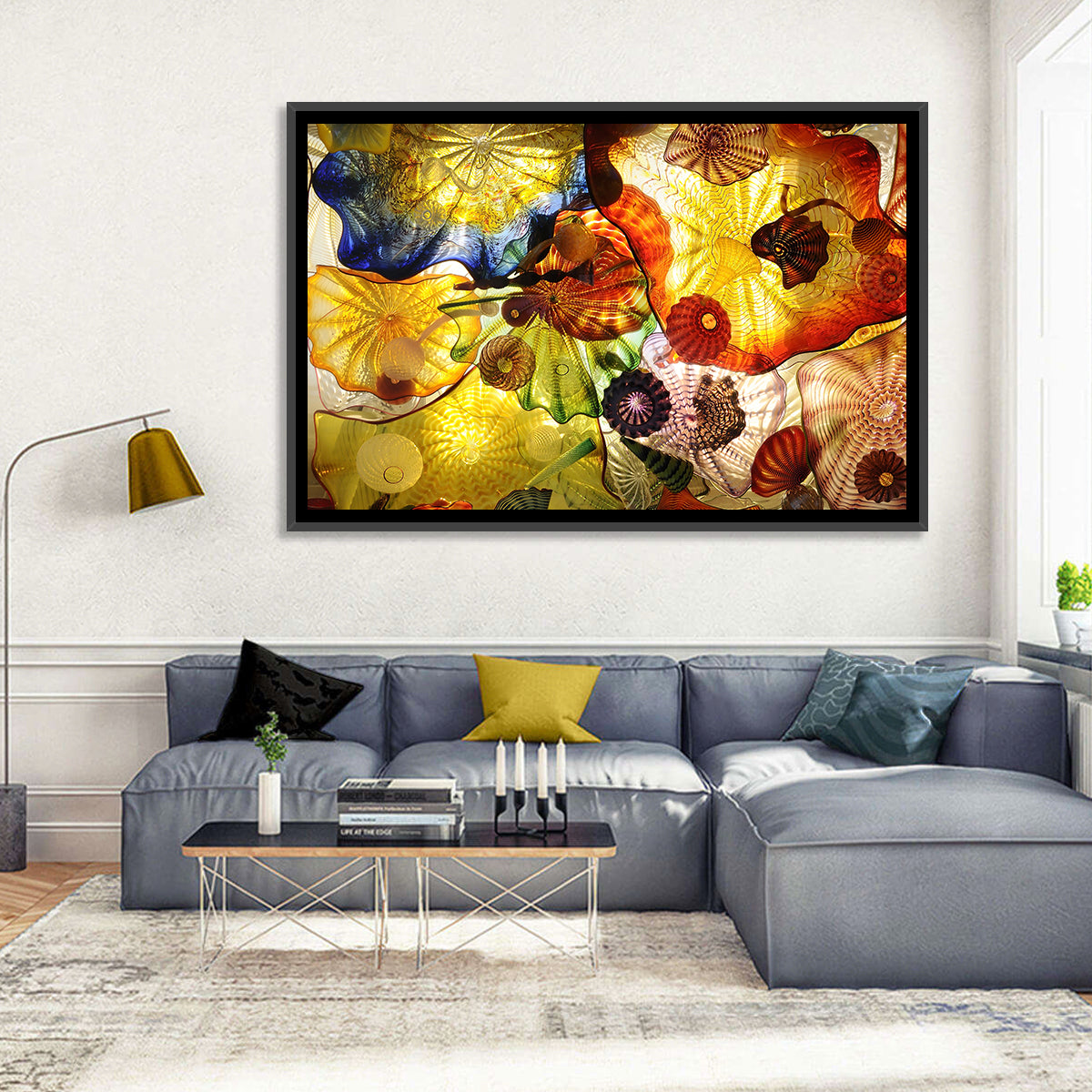 Kaleidoscopic Glass Ceiling Abstract Wall Art in a room, landscape