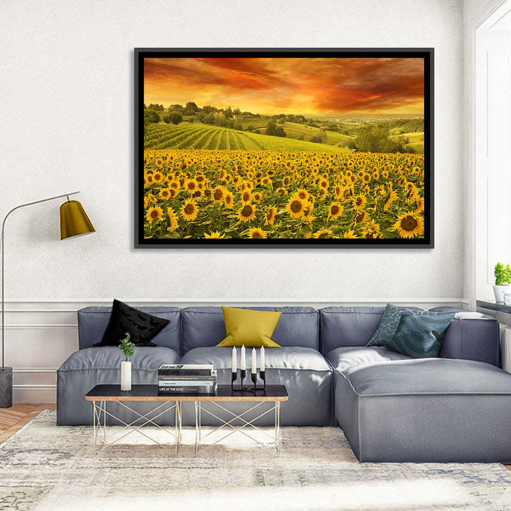 Sunflower Field at Golden Hour Wall Art