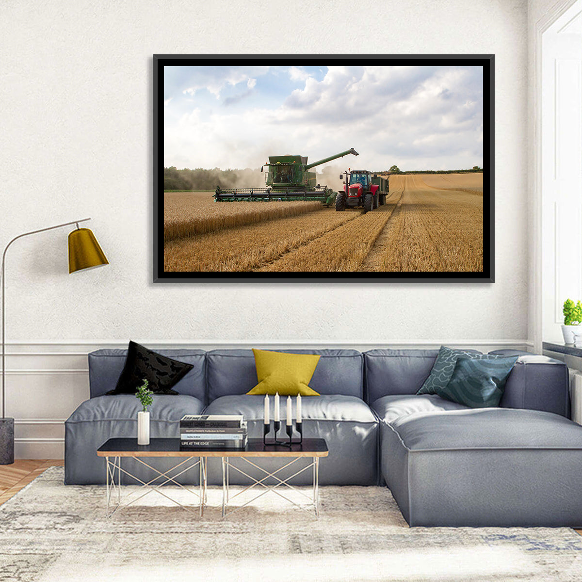 Wheat Harvest with Combine and Tractor Wall Art