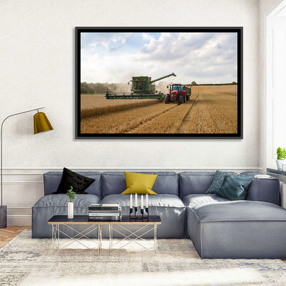 Wheat Harvest with Combine and Tractor Wall Art