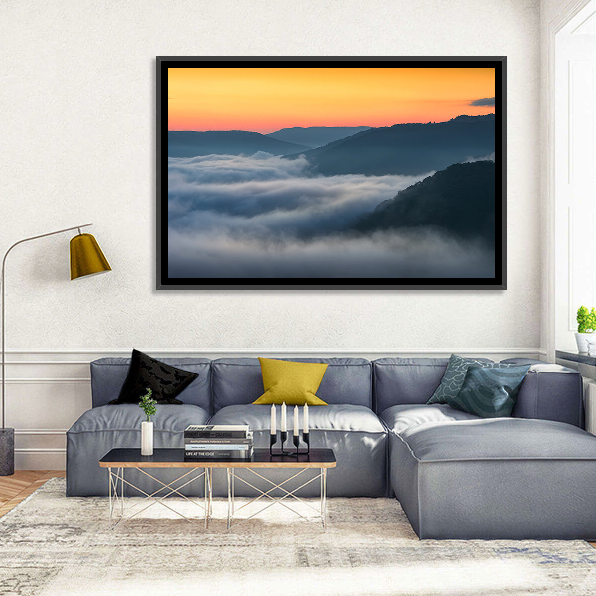 Foggy Mountains West Virginia Wall Art in a room, landscape