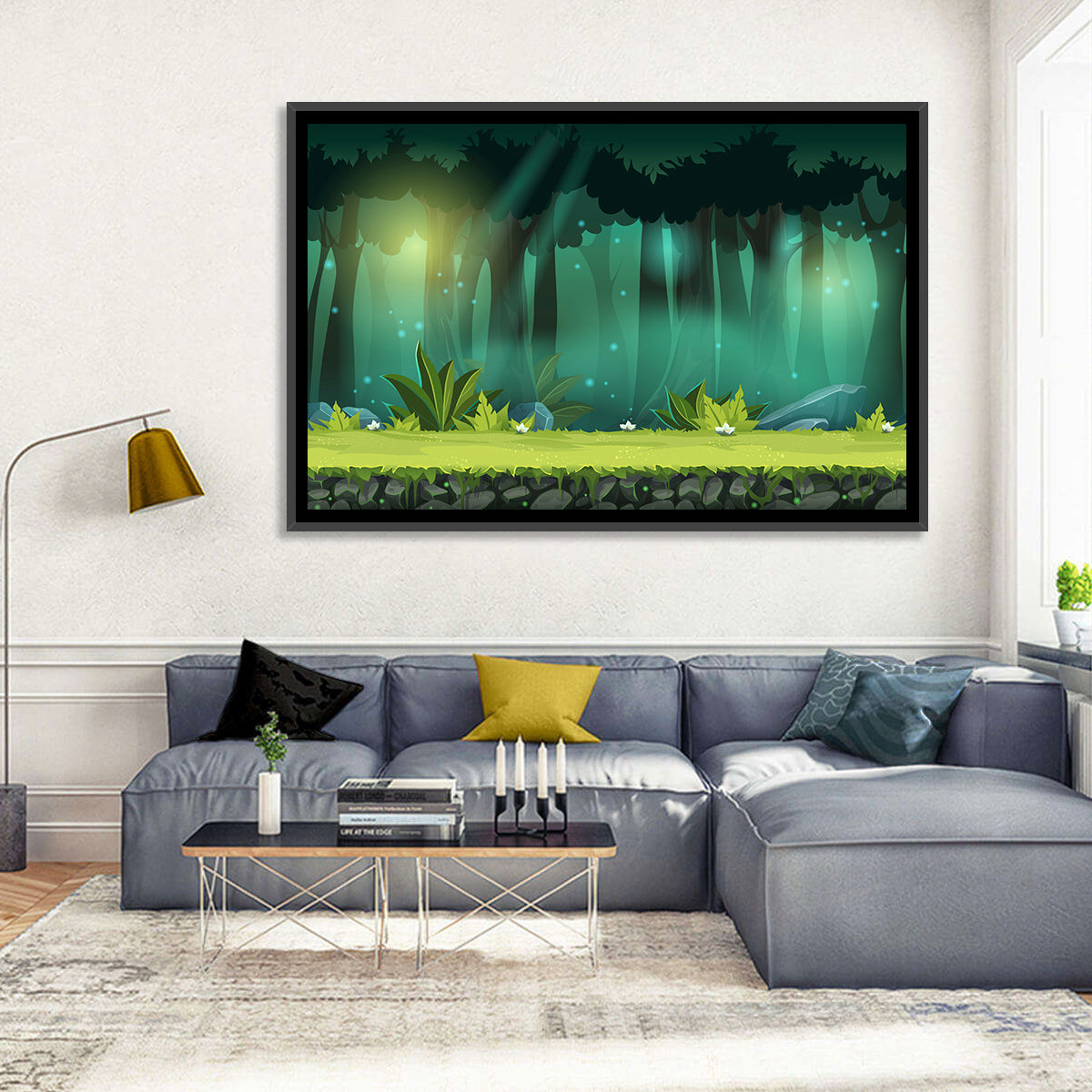 Enchanted Digital Forest Landscape Wall Art in a room, landscape