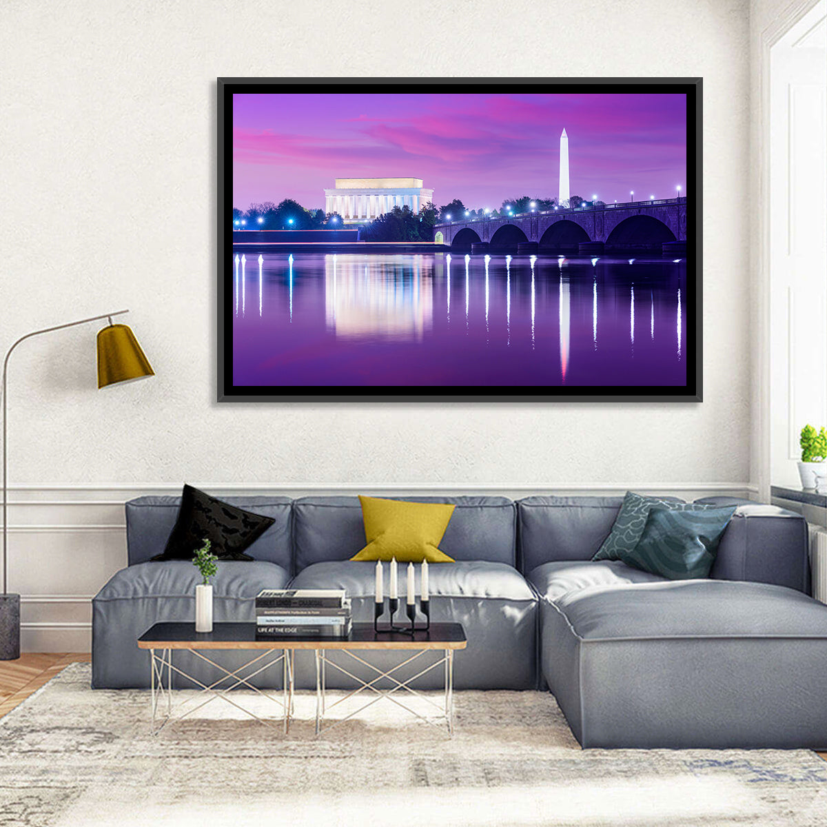 Purple Twilight Washington D.c. Skyline Wall Art in a room, landscape