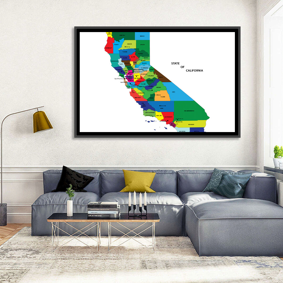California Map with Colored Counties Wall Art