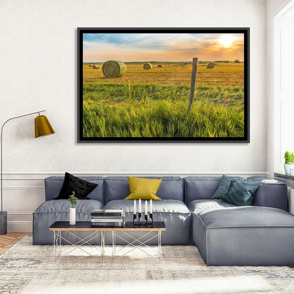 Hay Bales at Sunset Wall Art