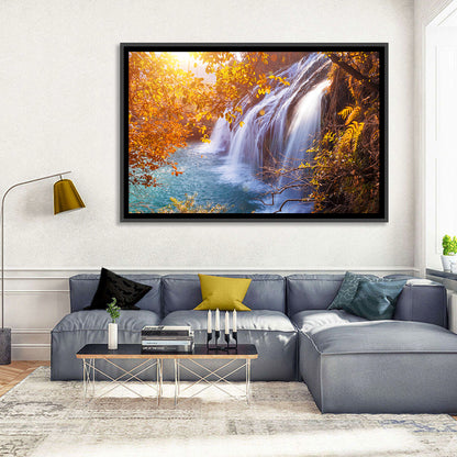 Golden Hour Waterfall in Autumn Forest Wall Art
