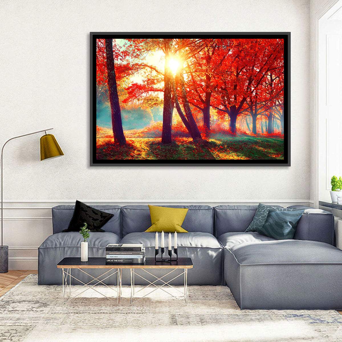 Autumn Park Sunrise Wall Art in a room, landscape