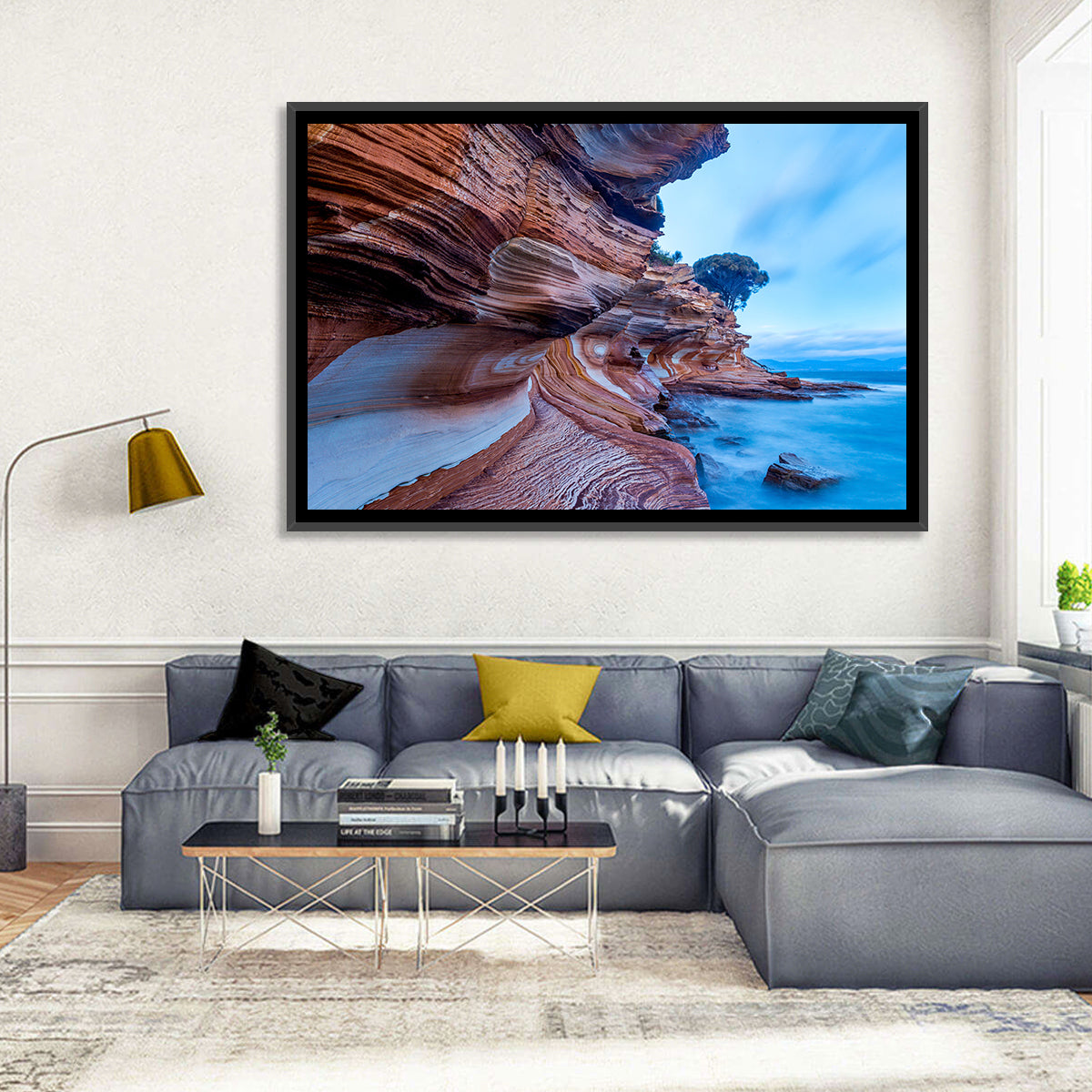 Painted Cliffs, Maria Island Wall Art in a room, landscape