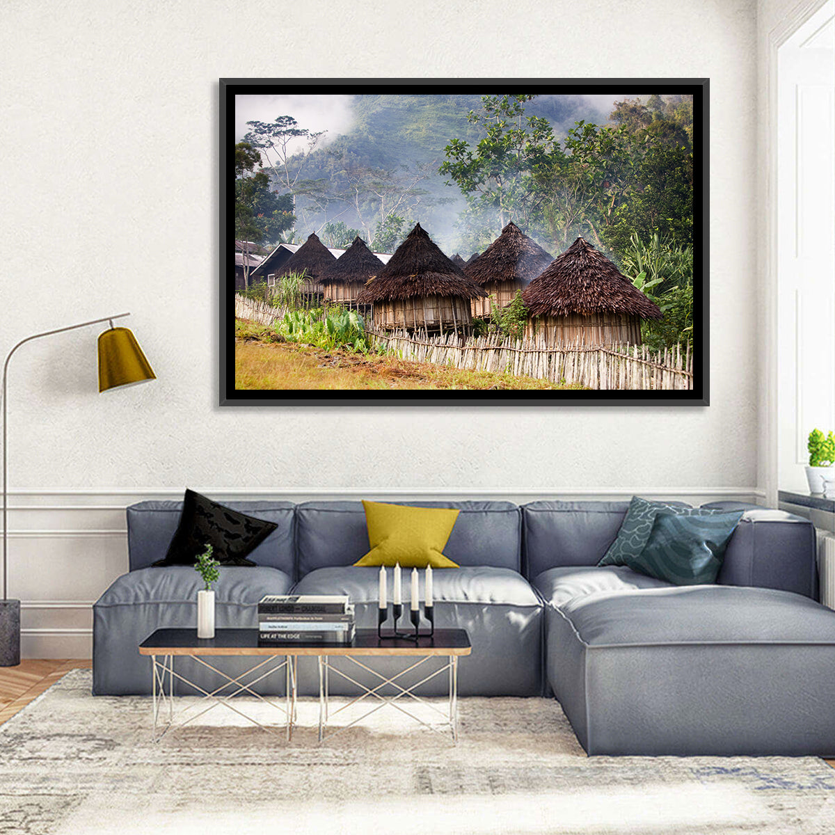 Papua Mountain Village Wall Art in a room, landscape