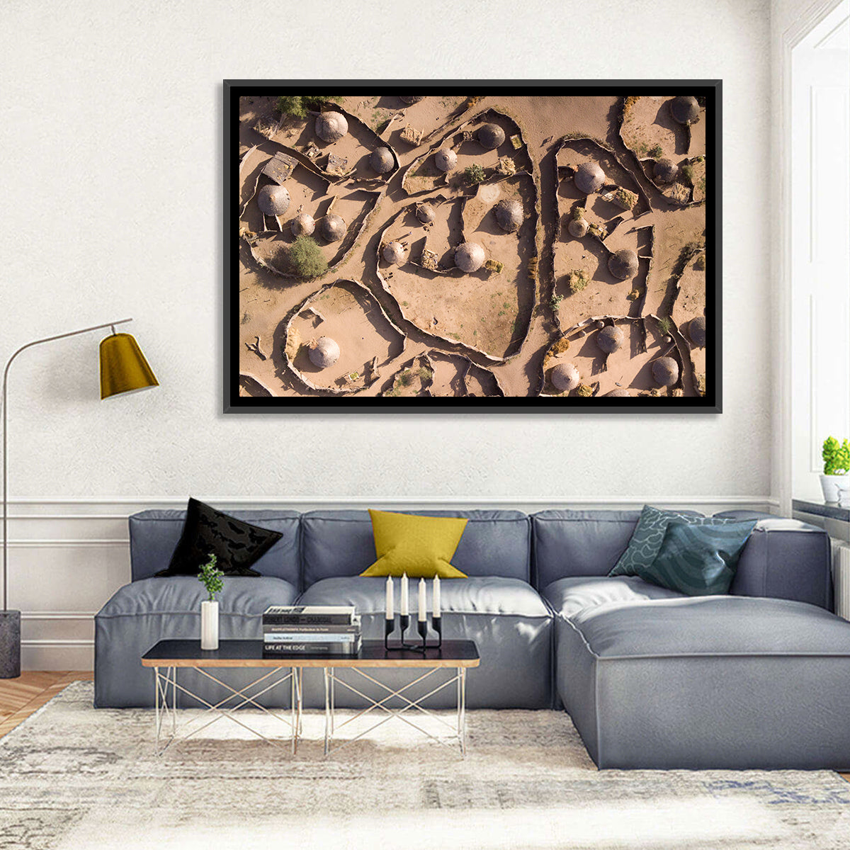Thatched Huts in Chad Wall Art in a room, landscape