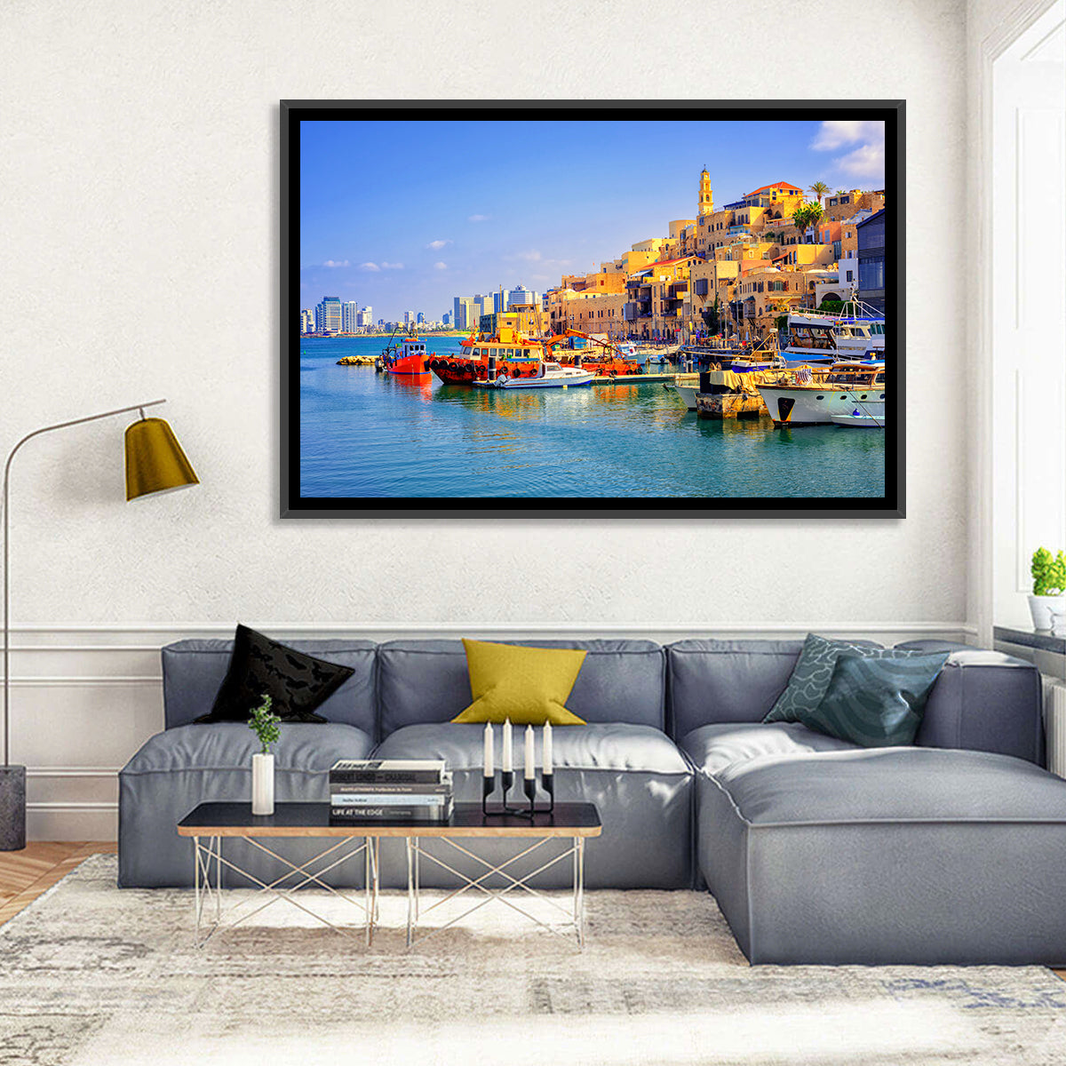 Old Jaffa Harbor Wall Art in a room, landscape