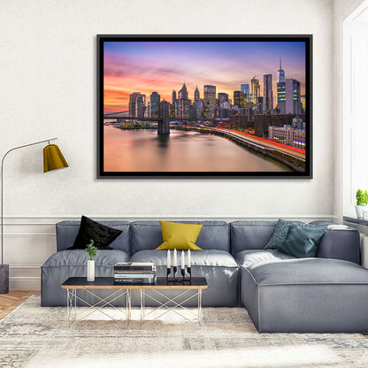 Brooklyn Bridge Light Trails Over Lower Manhattan Wall Art
