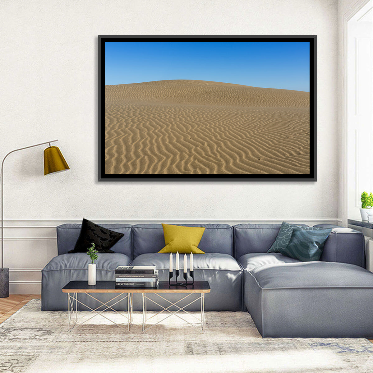 Namib Desert Rippled Sand Dunes Wall Art in a room, landscape