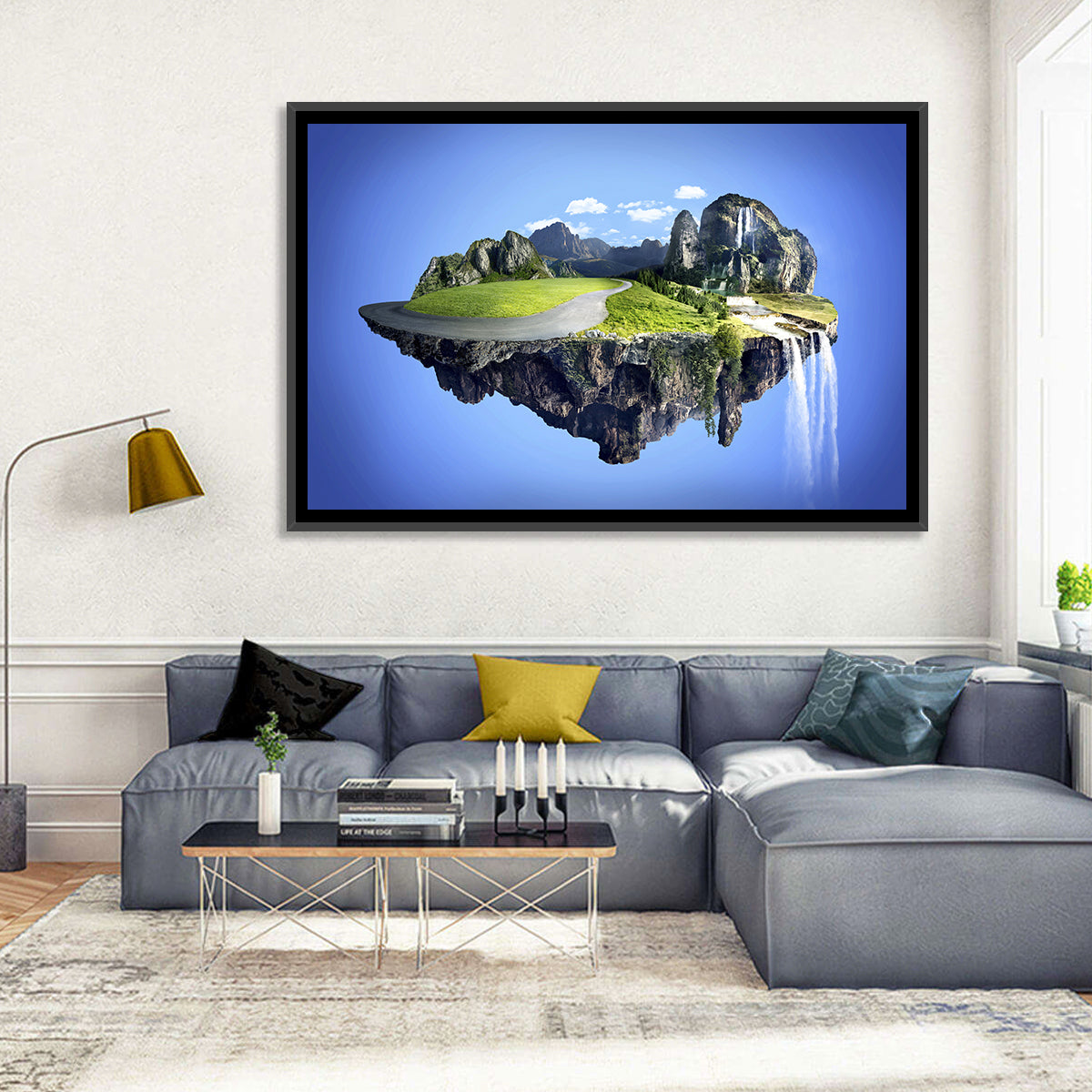 Surreal Floating Island with Waterfalls Wall Art